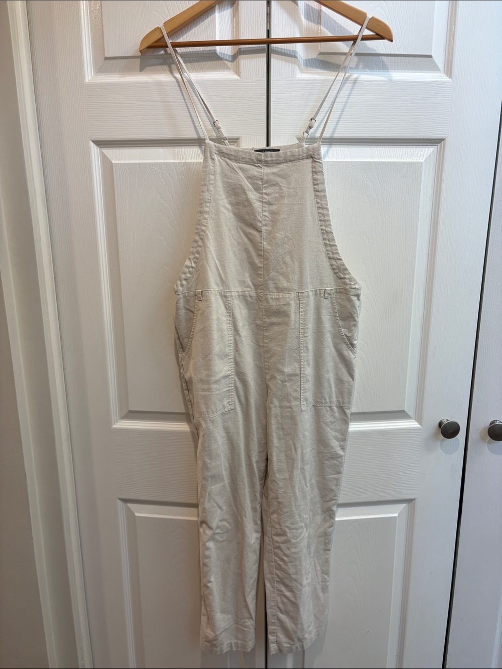 Casual Cream Linen-Blend Romper Jumpsuit with Adjustable Straps